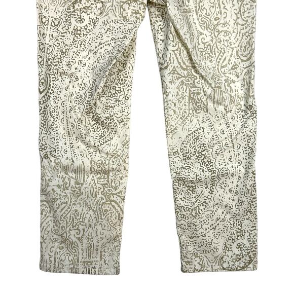 Chicos Size 00 US 2 XS So Lifting Ikat Crop Jeans White Tan Print Pants Preppy - Picture 6 of 10